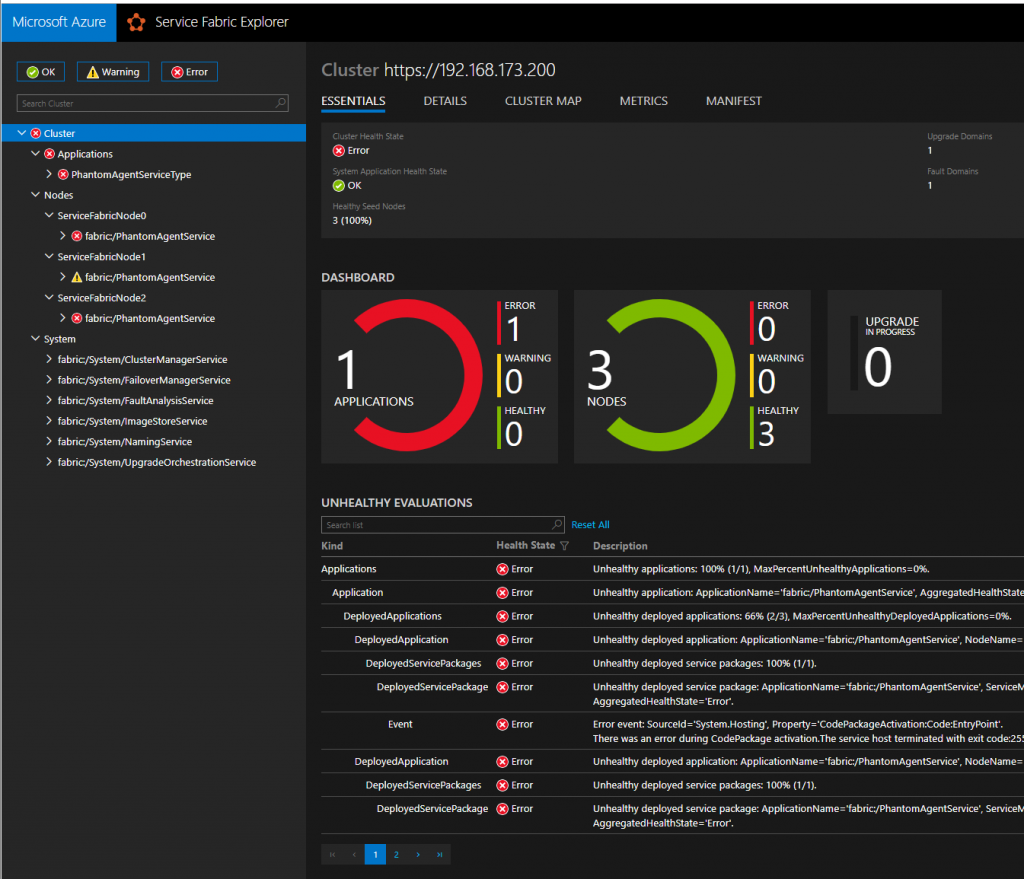 Unhealthy, But Deployed Dashboard View